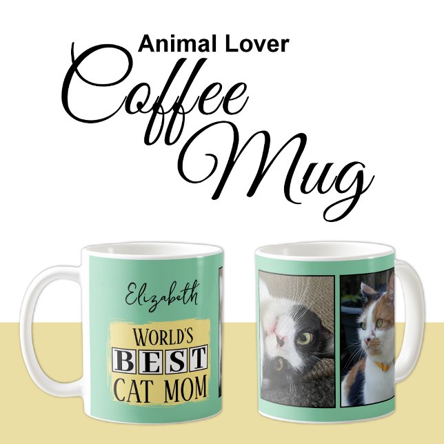 Mug Meilleur chat maman 2 photo nom vert jaune (Créateur téléchargé)