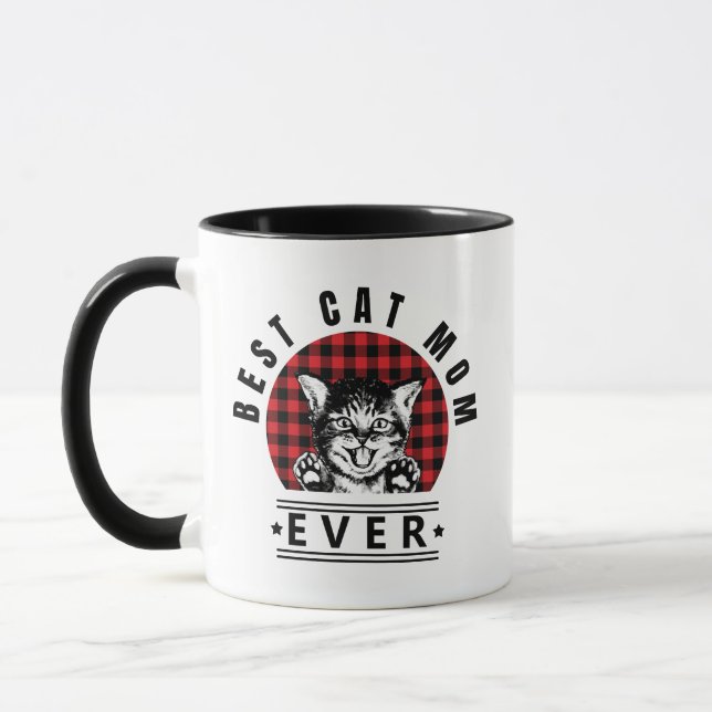 Mug Meilleur Chat Maman Jamais Buffalo Plaid (Gauche)