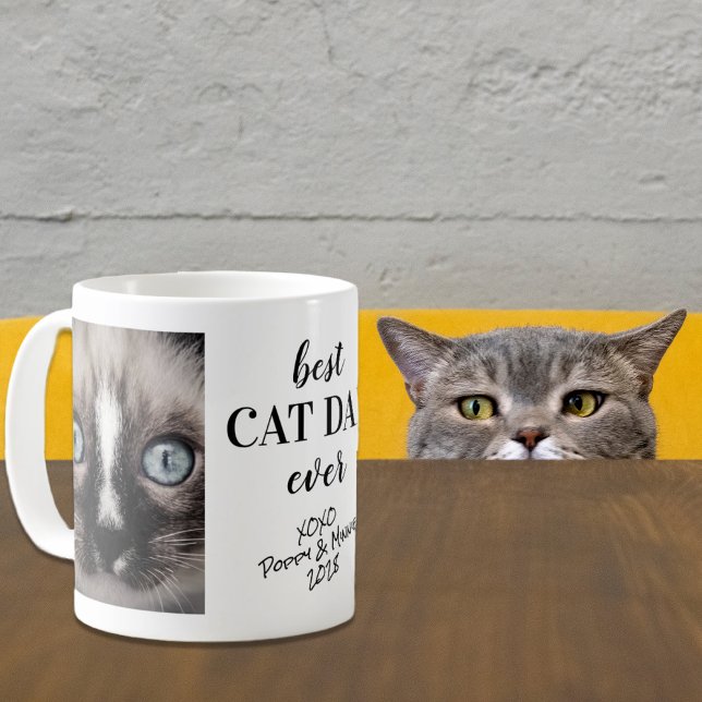 Mug Meilleur Chat Papa Jamais Photos Personnalisées (Celebrate the best cat dad ever with a custom photo mug)