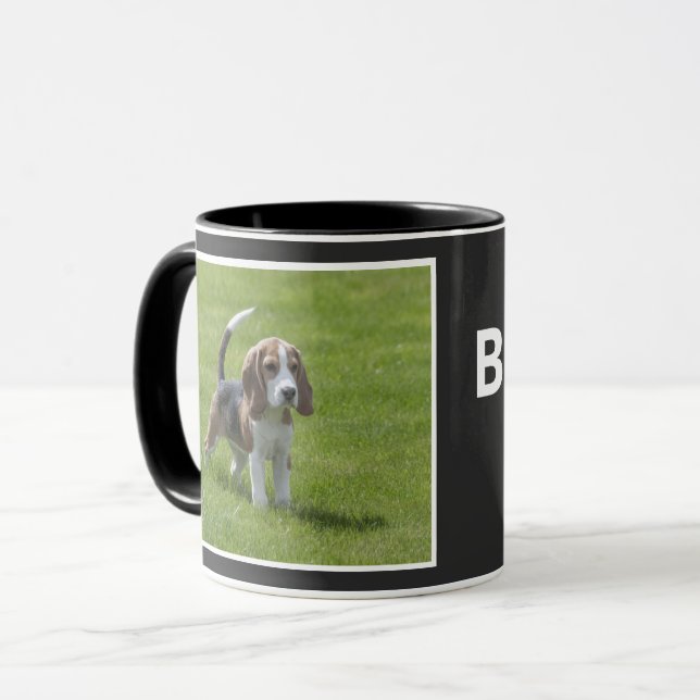 Mug Meilleur chien Beagle papa et fière photo café noi (Devant gauche)