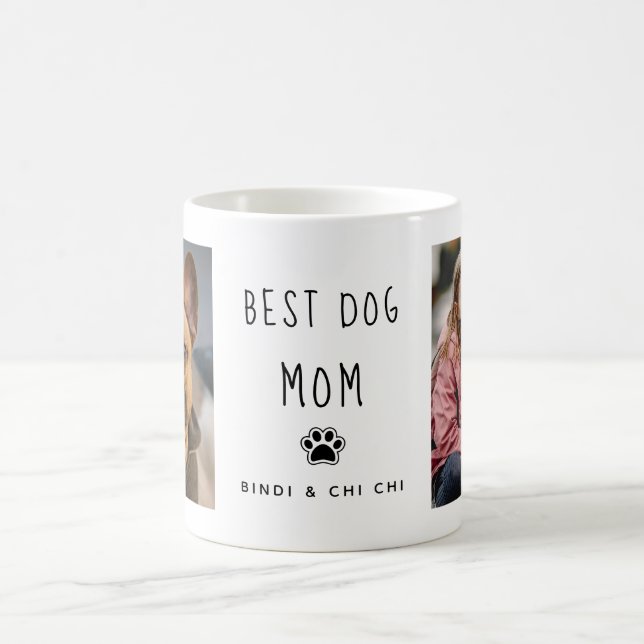 Mug Meilleur chien maman | Deux photos Texte manuscrit (Centre)