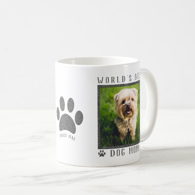 Mug Meilleur Chien Maman Parties scintillant Argent Po (Devant droit)