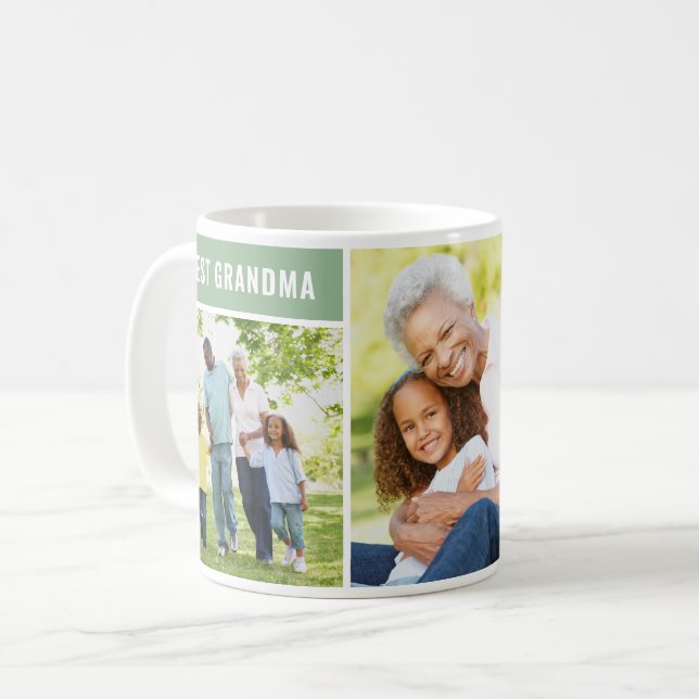 Mug Meilleur collage photo de grand-mère verte (Devant gauche)