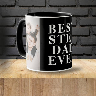 Mug Meilleur collage photo Stepdad Ever 2 Noir
