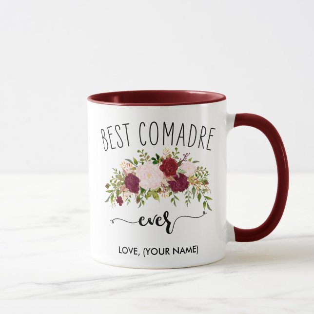 Mug MEILLEUR COMADRE jamais (VOTRE NOM) Marsala Bouque (Droite)