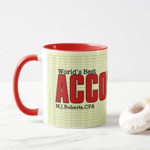 Mug Meilleur comptable mondial avec grand livre et nom