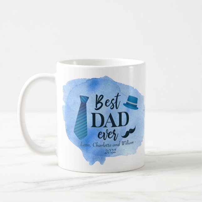 Mug Meilleur DAD jamais Blue Watercolor Cravate Casque (Gauche)