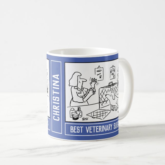 Mug Meilleur dessin de chirurgien vétérinaire avec nom (Devant droit)