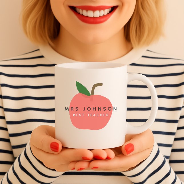 Mug Meilleur enseignant | Apple Cute Fun Nom Moderne S (Créateur téléchargé)
