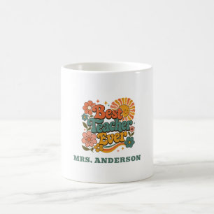 Mug Meilleur Enseignant Floral Rétro Nom Personnalisé