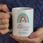 Mug Meilleur Enseignant jamais<br><div class="desc">Cette tasse à café de l'enseignant comporte le texte "meilleur ENSEIGNANT jamais" et est accentué avec un arc-en-ciel et coeur mignon et coloré dans les couleurs modernes de turquoise,  or,  rose et bleu. Le est un cadeau parfait pour les enseignants.</div>