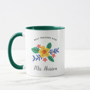 Mug Meilleur Enseignant Jamais Appréciation Florale Pe