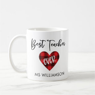 Mug Meilleur Enseignant Jamais Buffalo Plaid Coeur 
