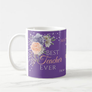 Mug Meilleur enseignant jamais Floral Peony Rose Perso
