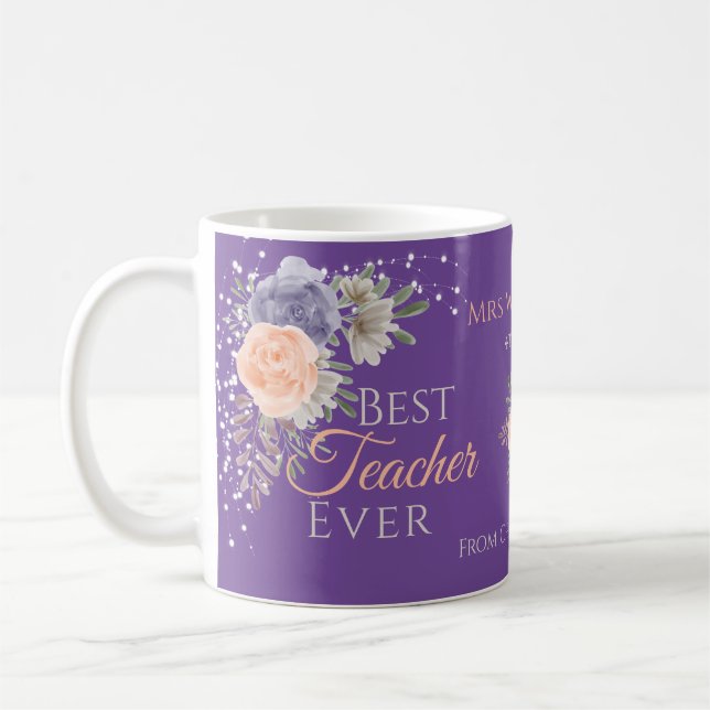 Mug Meilleur enseignant jamais Floral Peony Rose Perso (Gauche)