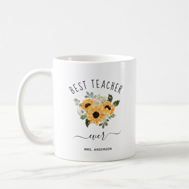 Mug Meilleur enseignant jamais | Joli tournesol rustiq (Gauche)