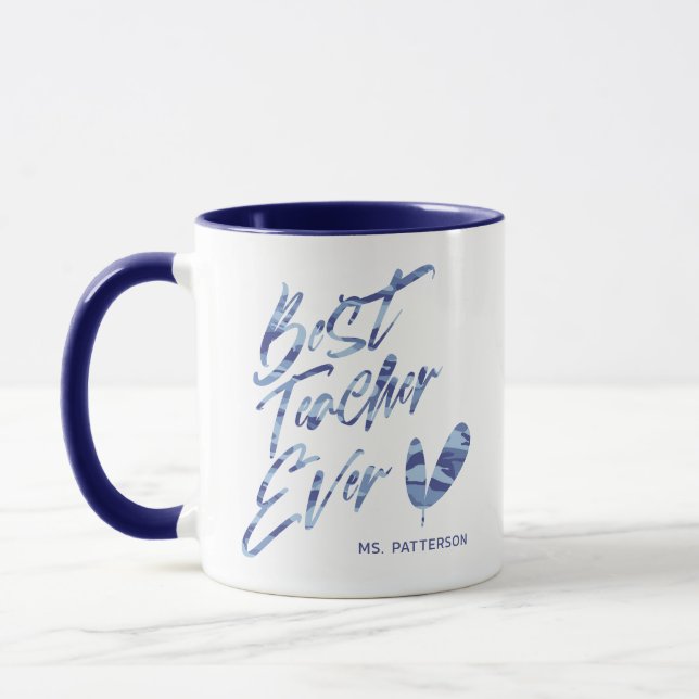 Mug Meilleur enseignant jamais moderne Camion bleu Nom (Gauche)