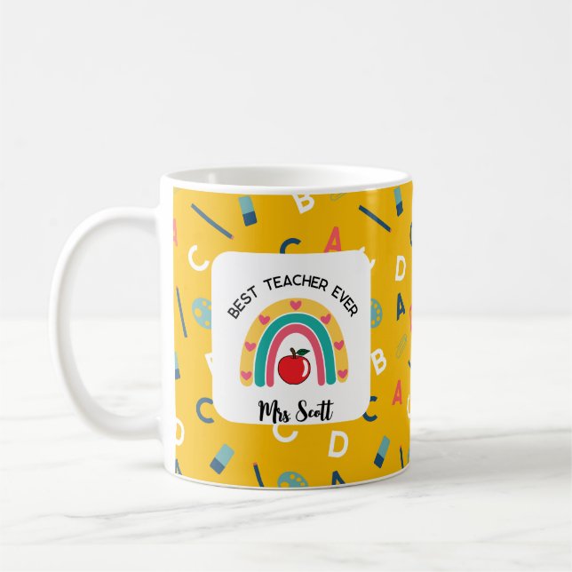 Mug Meilleur enseignant jamais nom arc-en-ciel (Gauche)