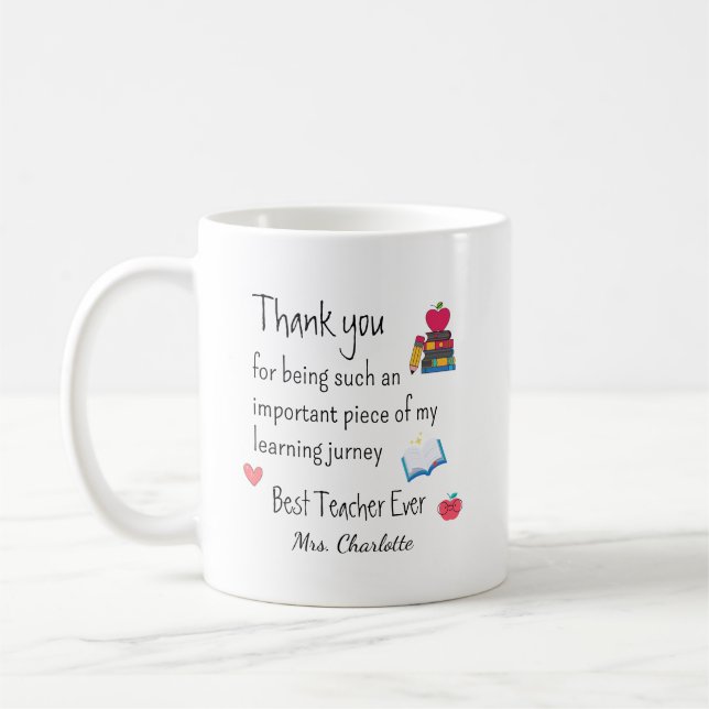 Mug Meilleur Enseignant Jamais – Nom Personnalisé (Gauche)