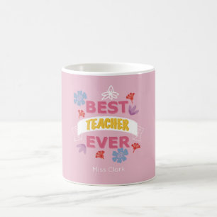 Mug Meilleur enseignant jamais nom rose moderne typogr