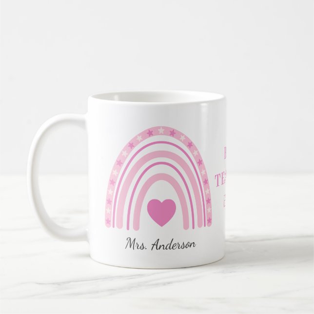 Mug Meilleur enseignant Pink Boho Rainbow Nom (Gauche)