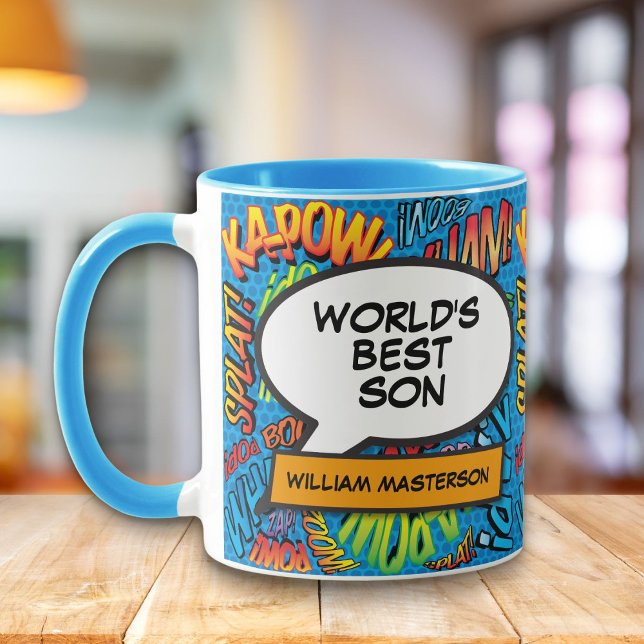 Mug Meilleur Fils du Monde Livre de Bande Dessinée Rét (World's Best Son Fun Retro Comic Book Pop Art Mug)