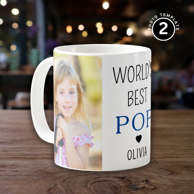 Mug Meilleur grand-enfant pop du monde Nom 2 Photo Col (Créateur téléchargé)