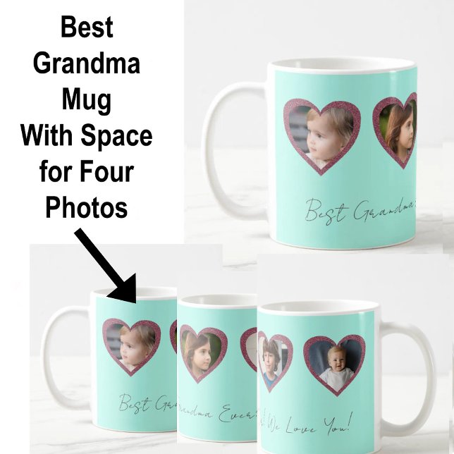 Mug Meilleur grand-mère Aqua Hearts Four Kids Photo Co (Créateur téléchargé)