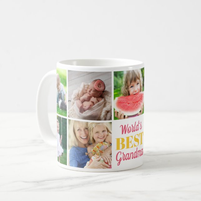 Mug Meilleur grand-mère grand-enfants 9 photo Collage (Devant gauche)