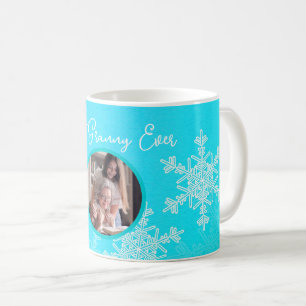 Mug Meilleur Granny Ever Blue Snowflakes Texte minimal