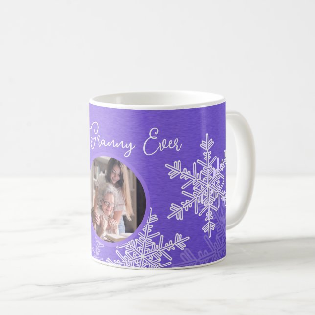 Mug Meilleur Granny Ever Violet Snowflakes Texte minim (Devant droit)