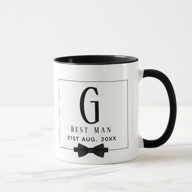 Mug Meilleur homme Groomsman Monogrammed Bow Cravate M (Droite)