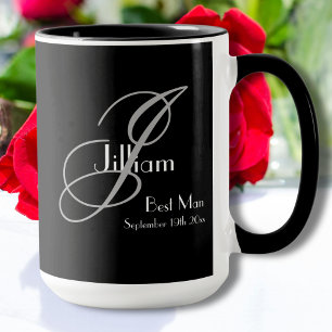Mug Meilleur homme noir blanc gris Monogramme + Nom + 