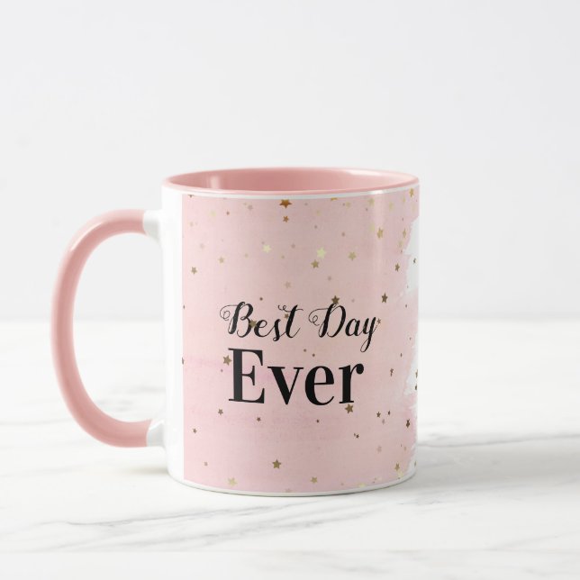 Mug Meilleur jour jamais avec des étoiles en rose (Gauche)