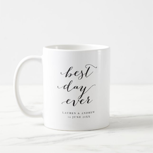 Mug Meilleur jour jamais Noir & Blanc Calligraphie Mar (Gauche)