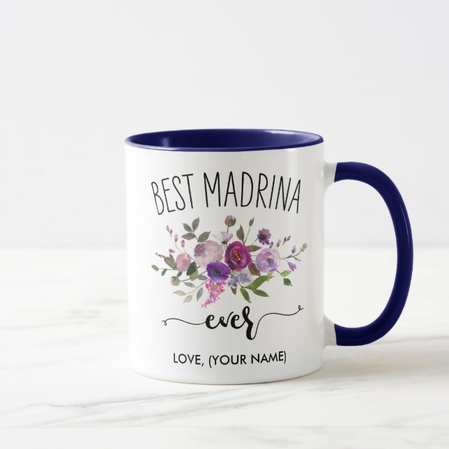 Mug MEILLEUR MADRINA jamais (Votre nom) Navy Purple Bo (Droite)