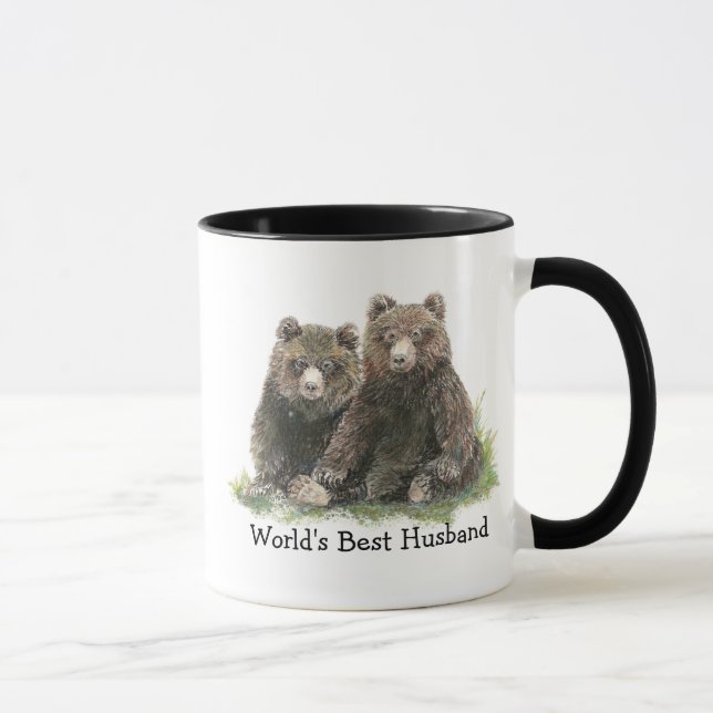 Mug Meilleur Mari du monde, Aquarelle Bears mignonne (Droite)