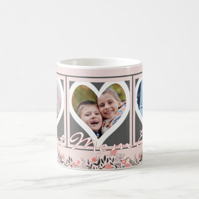 Mug MEILLEUR MOM JAMAIS Blush rose Floral Photo Coeurs (Centre)