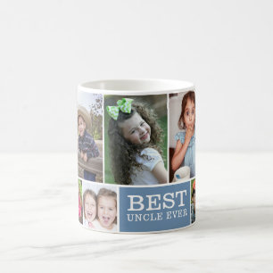 Mug Meilleur Oncle Moderne 10 Collage Photo Bleu 