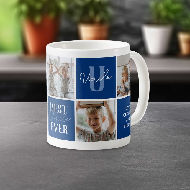 Mug Meilleur Oncle Moderne Collage Photo Bleu (Créateur téléchargé)