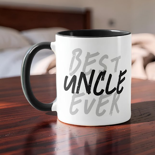 Mug Meilleur Oncle Moderne Noir et Gris Grunge (Créateur téléchargé)