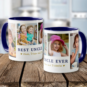 Mug Meilleur Oncle Personnalisé Ever 4 Photo Bleu Or 