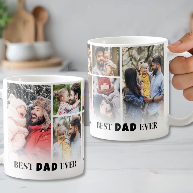 Mug Meilleur Papa 8 Collage de Photos Père (Best Dad 8 Photo Collage Father Coffee Mug)