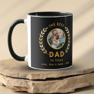 Mug Meilleur papa au Texas Photo personnalisée Noir et