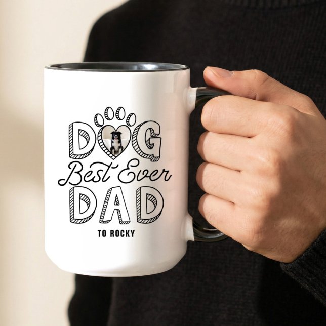 Mug Meilleur Papa Chien Ever Mugue Photo d'Animal avec (Best Dog Dad Ever Heart Paw Print Pet Photo Mug)