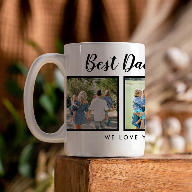 Mug Meilleur papa ! Collage de photos (Best dad script font with 6 family photo slots, along with a custom message for your number 1 Dad.)