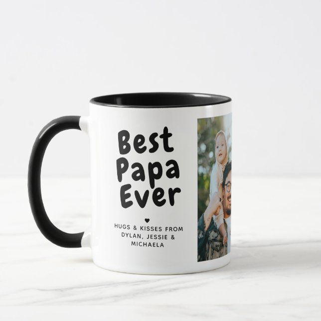 Mug Meilleur Papa du Monde Collage de 2 Photos & Messa (Gauche)