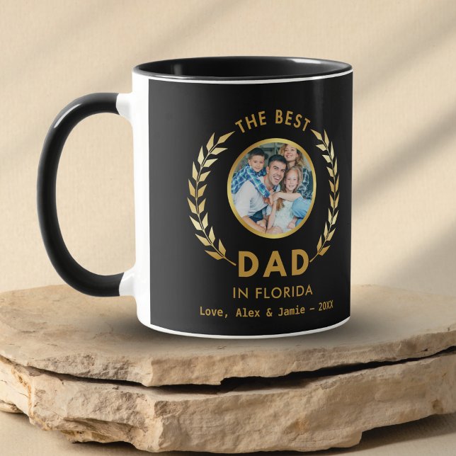 Mug Meilleur papa en Floride Photo personnalisée Noir  (Créateur téléchargé)