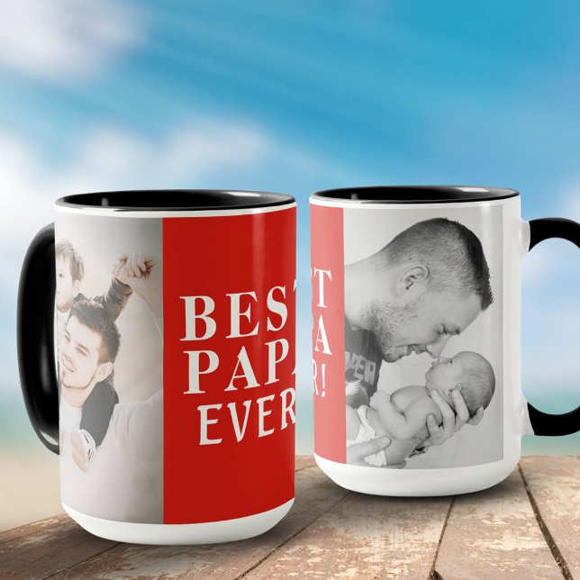 Mug Meilleur Papa Ever 2 Photo Collage Rouge (Créateur téléchargé)