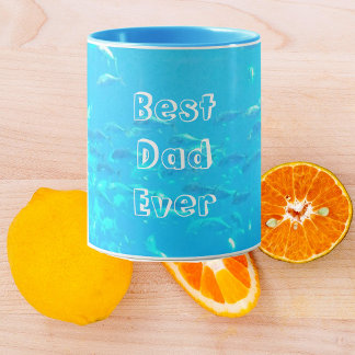Mug Meilleur papa Ever Aqua Blue School of Fish in Oce